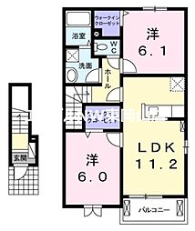 クラウド下市C 2LDKの間取図画像