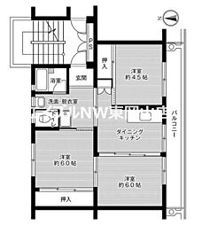 ビレッジハウス西大寺2号棟 3DKの間取図画像