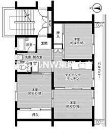 ビレッジハウス西大寺2号棟 3DKの間取図画像