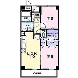 クレールコート 2階2LDKの間取り
