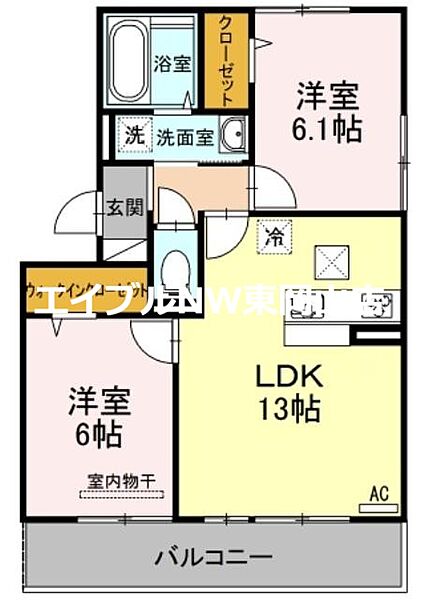 グラシューヴェルジェＢ棟 ｜岡山県岡山市中区平井3丁目(賃貸アパート2LDK・1階・56.71㎡)の写真 その2