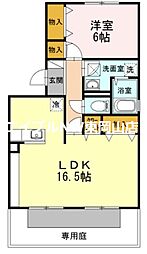 サンライズ原田Ｂ棟 1階1LDKの間取り