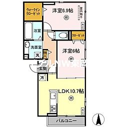エマーブルMグラン　II棟 3階2LDKの間取り