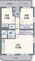 ソレアードK 2LDKの間取図画像