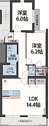 アンソレイエ祇園原 2LDKの間取図画像