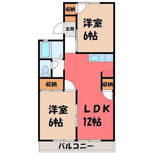 栃木県宇都宮市下栗1丁目(賃貸アパート2LDK・1階・48.17㎡)の写真 その2