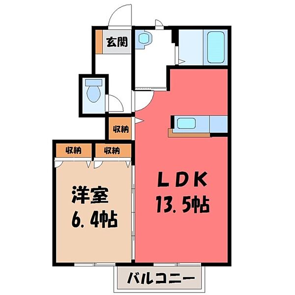 栃木県宇都宮市インターパーク2丁目(賃貸アパート1LDK・1階・46.71㎡)の写真 その2