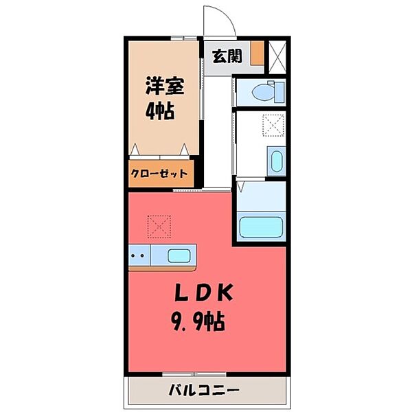 栃木県下野市小金井(賃貸アパート1LDK・1階・36.00㎡)の写真 その2