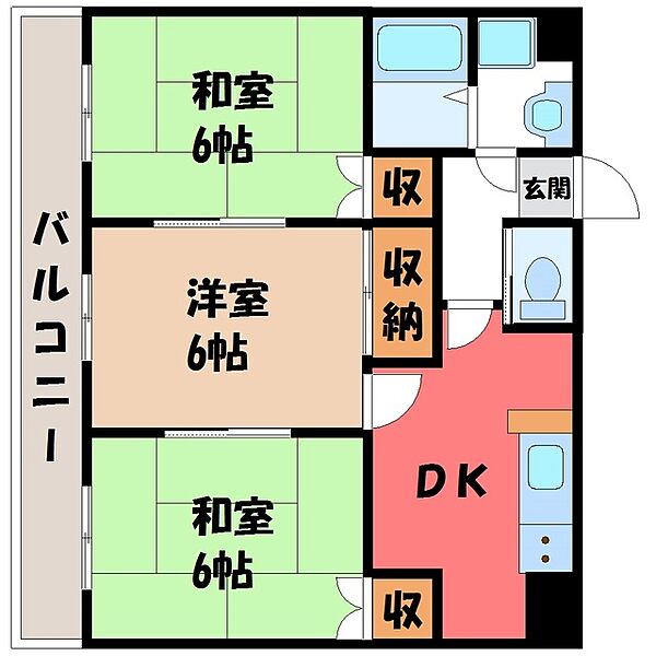 栃木県宇都宮市南大通り1丁目(賃貸マンション3K・6階・51.03㎡)の写真 その2