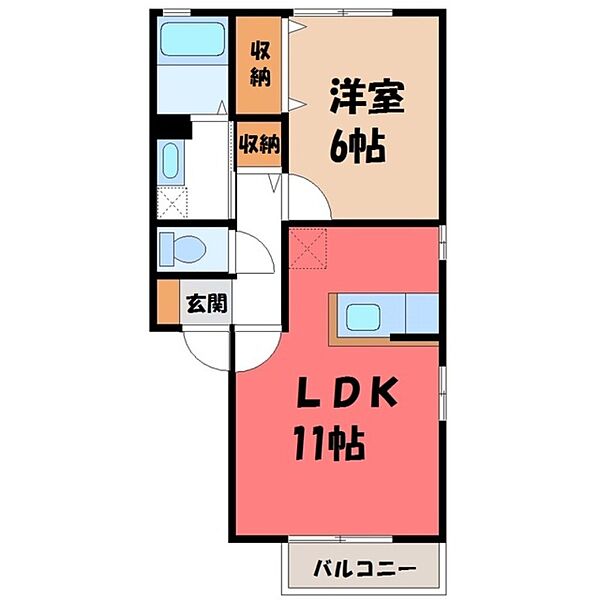 栃木県下野市石橋(賃貸アパート1LDK・1階・41.26㎡)の写真 その2