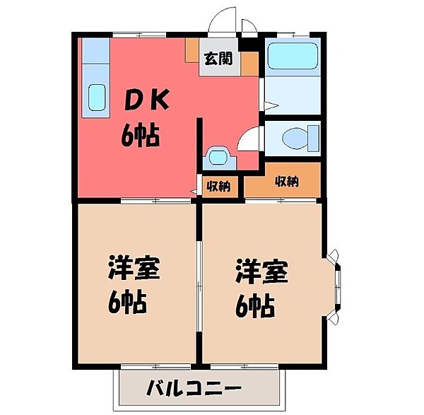 茨城県結城市大字結城(賃貸アパート2DK・1階・40.92㎡)の写真 その2