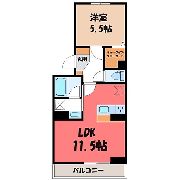 栃木県宇都宮市簗瀬3丁目(賃貸アパート1LDK・2階・40.05㎡)の写真 その2