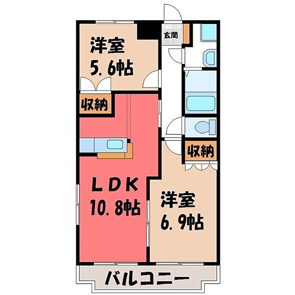 栃木県宇都宮市インターパーク2丁目(賃貸アパート2LDK・2階・54.00㎡)の写真 その2