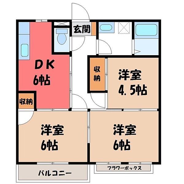 栃木県下都賀郡壬生町大字安塚(賃貸アパート3DK・2階・56.31㎡)の写真 その2