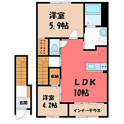 東武宇都宮線 安塚駅 徒歩14分の賃貸アパート 2階2LDKの間取り