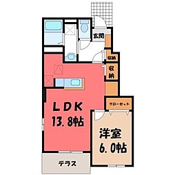 JR東北本線 小金井駅 バス6分 桑農協前下車 徒歩9分の賃貸アパート 1階1LDKの間取り