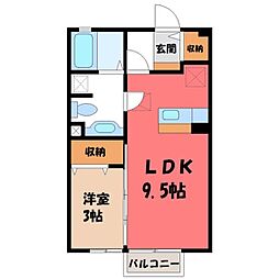 モナリエ富士見ヶ丘 2階1LDKの間取り