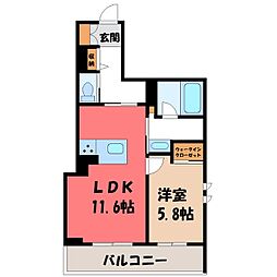 ザ グレイス 自治医大 1階1LDKの間取り