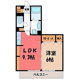 アルカサル 2階1LDKの間取り