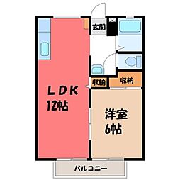 パナハイツサカモトB 1LDKの間取図画像