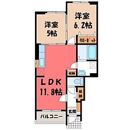 プロムナード高田B 2LDKの間取図画像