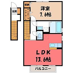 グレイスコート雅B 1LDKの間取図画像