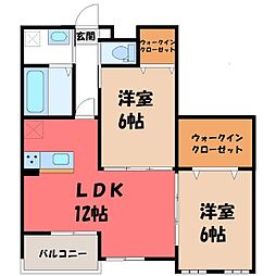 宇都宮市中久保1丁目マンション 2LDKの間取図画像
