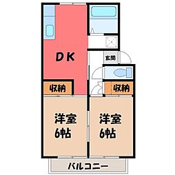 ラポートB館 2DKの間取図画像