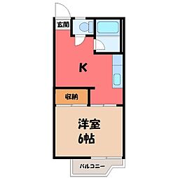 東峰ハイツ 1Kの間取図画像