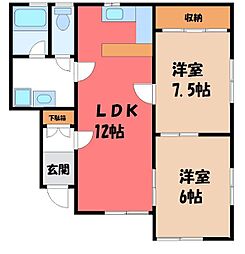 M&MハイツB 2LDKの間取図画像