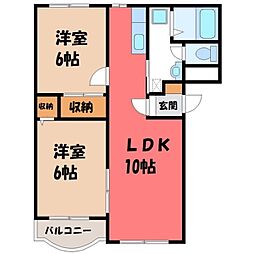 ハーモニーハイツ 2LDKの間取図画像