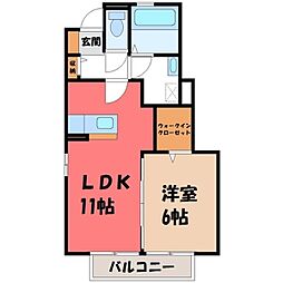 アルテール・ヒルズB 1LDKの間取図画像