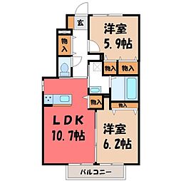 セジュール椿B 2LDKの間取図画像