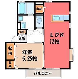 ヴィラ・デ・カローB 1LDKの間取図画像