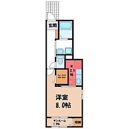 宇都宮市下岡本町アパート 1Kの間取図画像