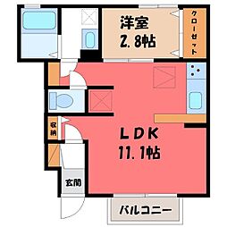 ウィルコスモ若草 1LDKの間取図画像