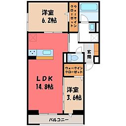 小山市城東6丁目アパート 2LDKの間取図画像