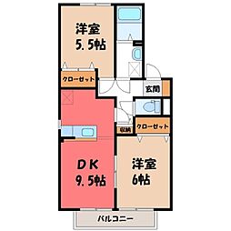 フラワーレジデンス鈴木参番館 2DKの間取図画像