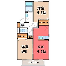 フラワーレジデンス鈴木参番館 2DKの間取図画像
