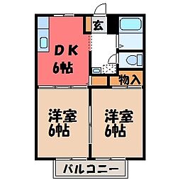 サムハイツB 2DKの間取図画像