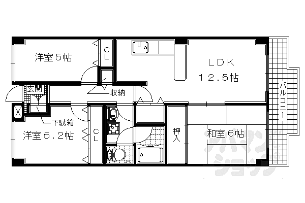 ベルヴィ西浦 107｜京都府宇治市木幡西浦(賃貸マンション3LDK・1階・66.97㎡)の写真 その2