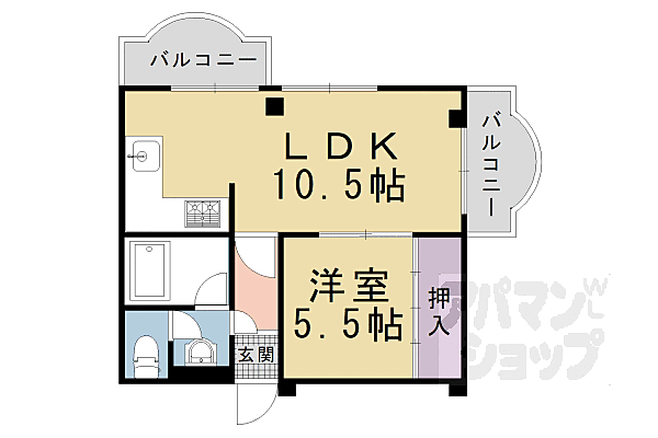 京都府京都市山科区大宅早稲ノ内町(賃貸マンション1LDK・2階・30.20㎡)の写真 その2