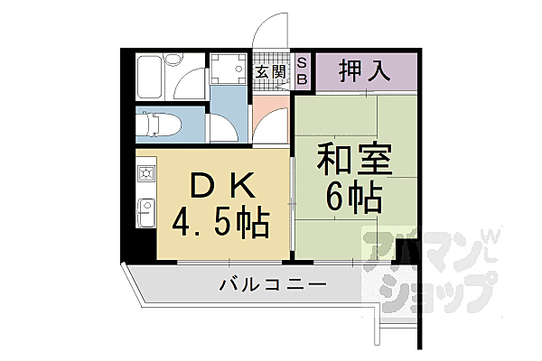 京都府京都市山科区椥辻中在家町(賃貸マンション1DK・7階・28.24㎡)の写真 その2