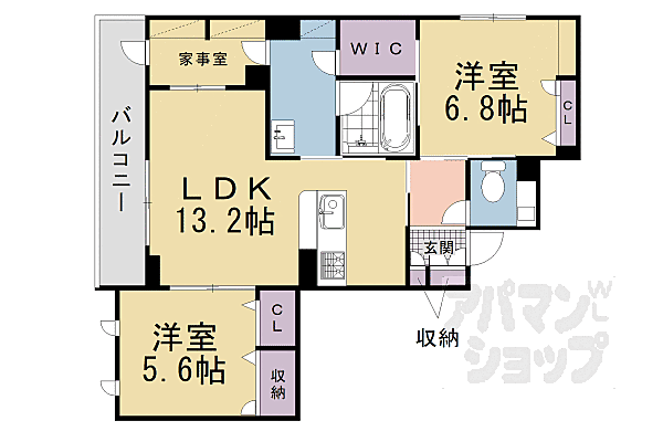 マンテン　ラ　スエルテ 201｜京都府京都市伏見区下鳥羽中三町(賃貸アパート2LDK・2階・68.47㎡)の写真 その2