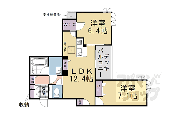 マンテン　ラ　スエルテ 103｜京都府京都市伏見区下鳥羽中三町(賃貸アパート2LDK・1階・61.12㎡)の写真 その2