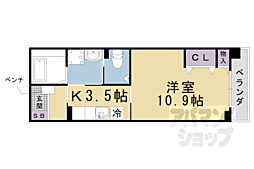 京阪京津線 四宮駅 徒歩12分の賃貸マンション 6階1Kの間取り