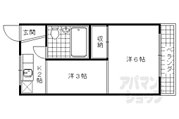 京都地下鉄東西線 椥辻駅 徒歩19分の賃貸マンション 4階2Kの間取り