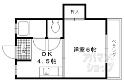 サンハイツ伊勢田 2階1Kの間取り