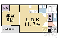プラムコート椥辻 1LDKの間取図画像