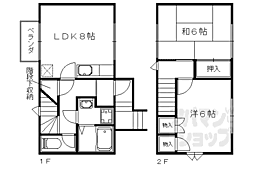 JR東海道・山陽本線 山科駅 徒歩15分の賃貸アパート 1階2DKの間取り